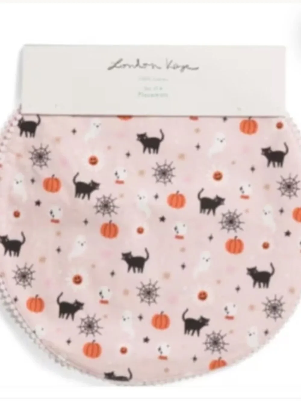 NWT London Kaye Halloween Blush Color Spooky Set of 4 Cotton Round Placemats